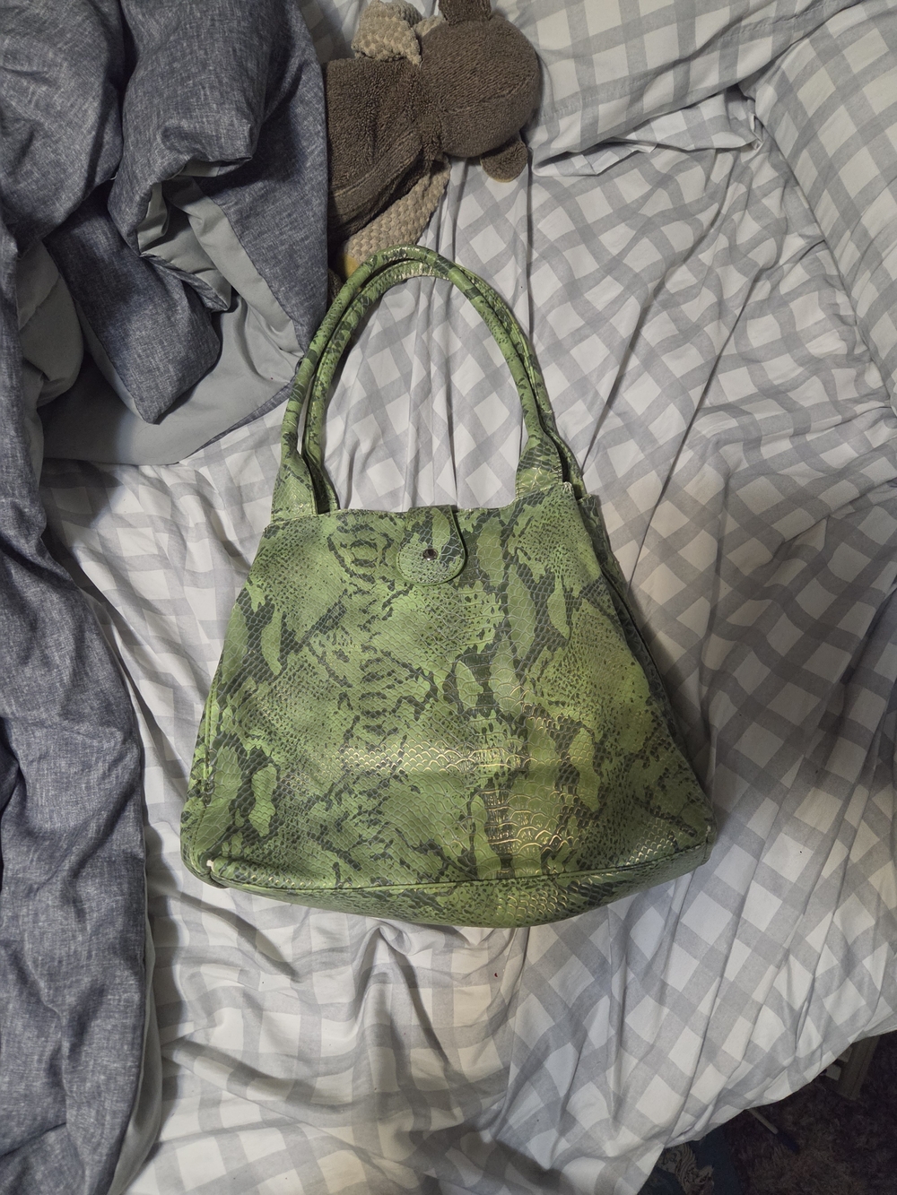 Green Snake-Print Tote Bag - Stylish Women's Handbag